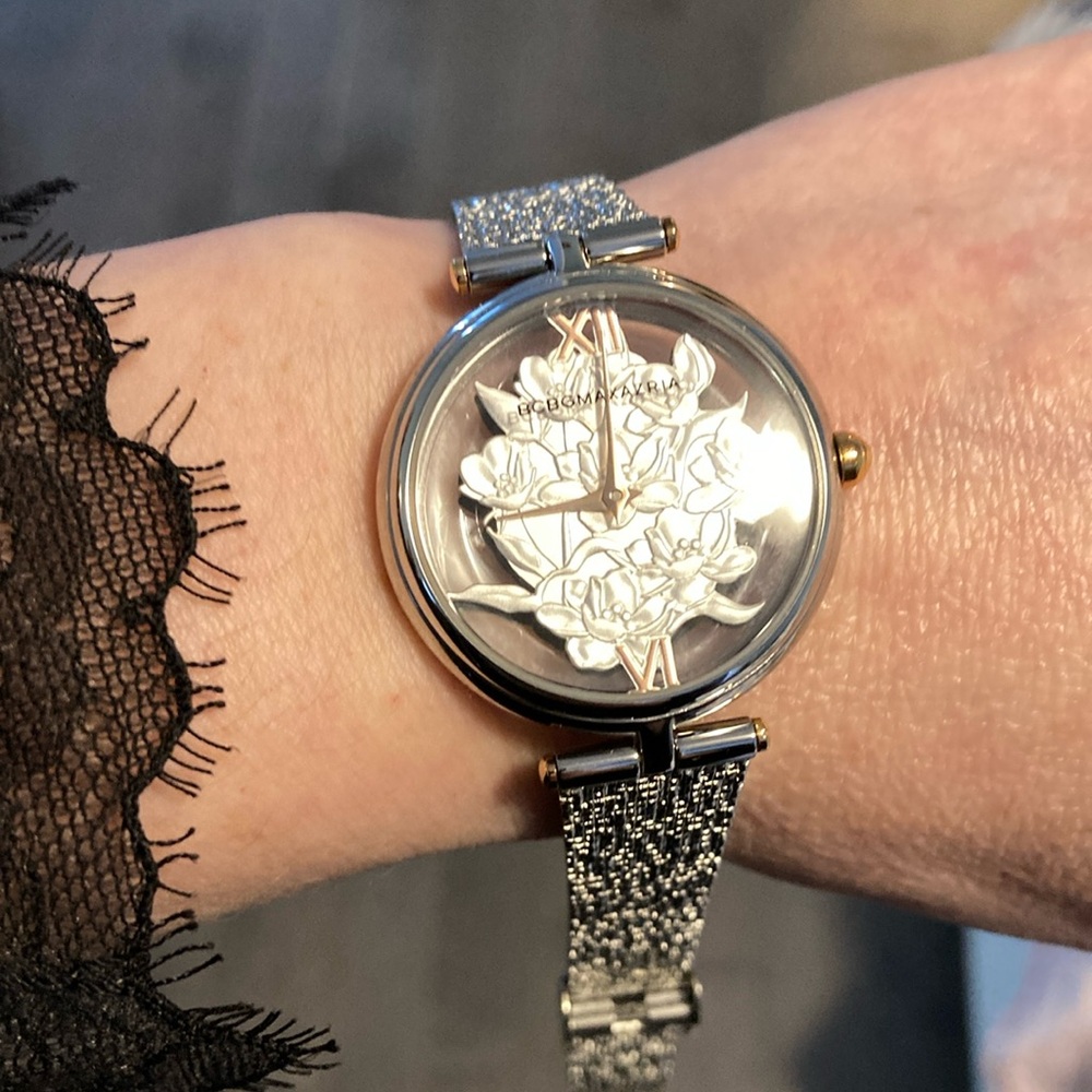 Bloomingdale's Silver Floral Watch